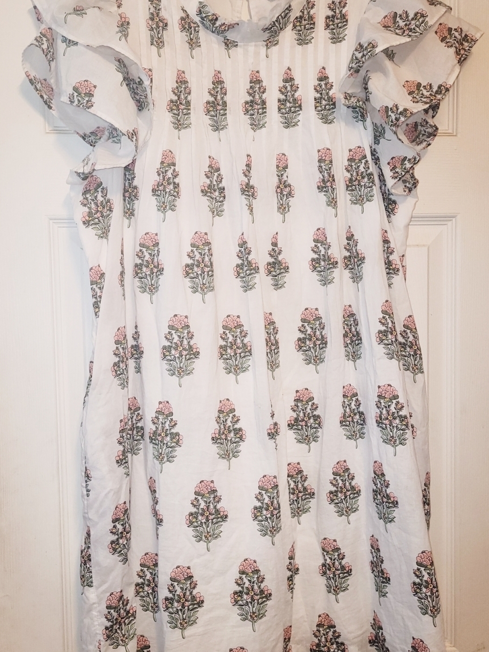 crown & ivy White Mini Dress with Pink & Green Floral Print